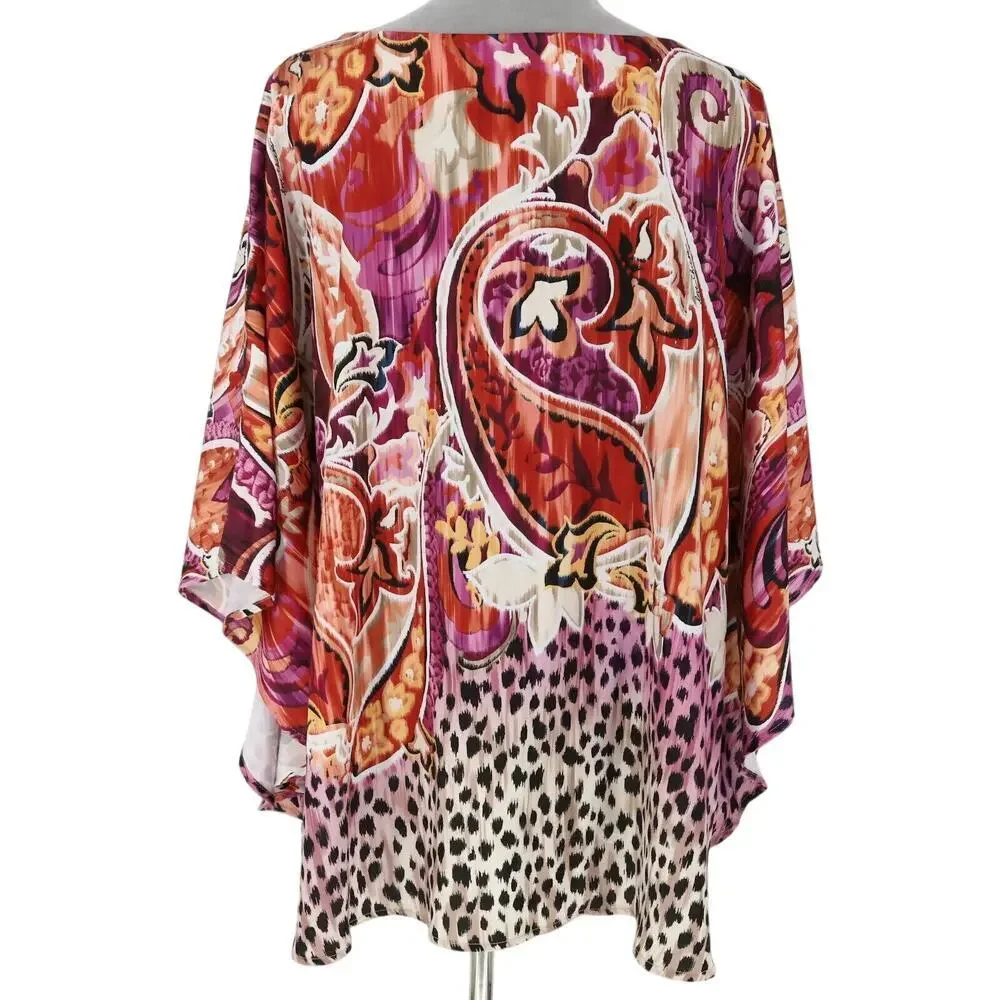 Chico's sz 2 (12-14) Vibrant Paisley and Leopard Blouse - Picture 2 of 13